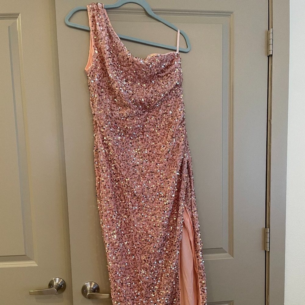 Maxi One Shoulder Formal Dress with Split - Pink